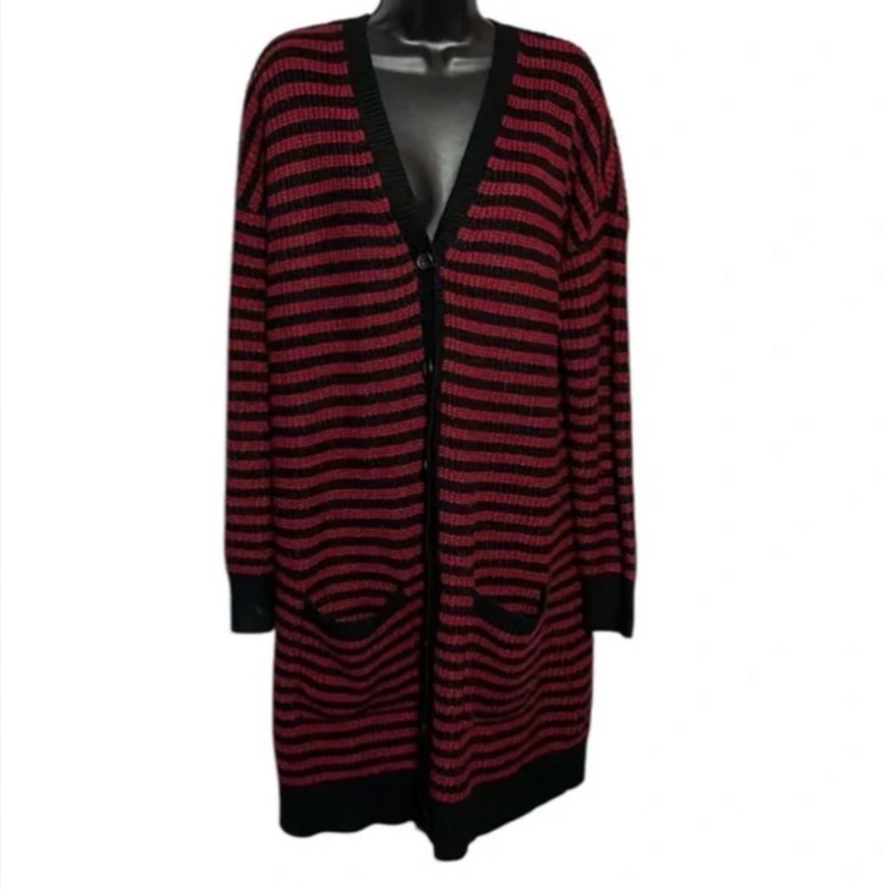 Hot Topic Black Striped long cardigan Sweater Grunge Goth Dark Academia M Fall